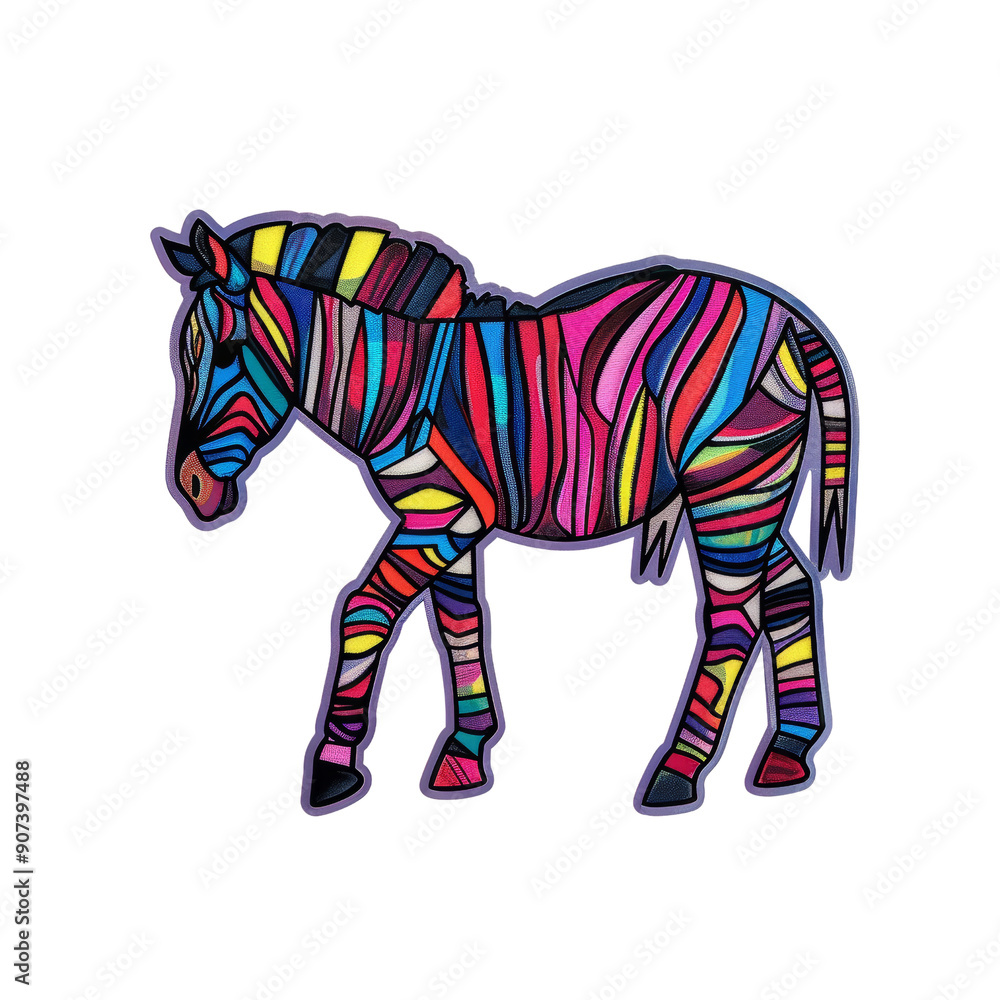 Fototapeta premium Colorful Abstract Zebra Animal Sticker - Vibrant and Artistic Design for Decoration and Craft Projects