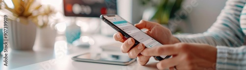 Person making online bank transfer on smartphone