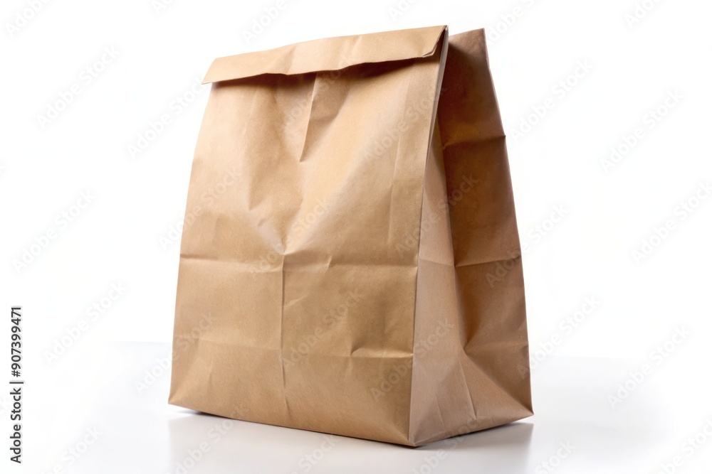 Brown transparent paper bag for takeaway food isolated on white background, empty and ready for branding, with copy space for advertising and promotional messages. Brown transparent paper bag for takeaway food isolated on white background, empty and ready for branding, with copy space for advertising and promotional messages.
