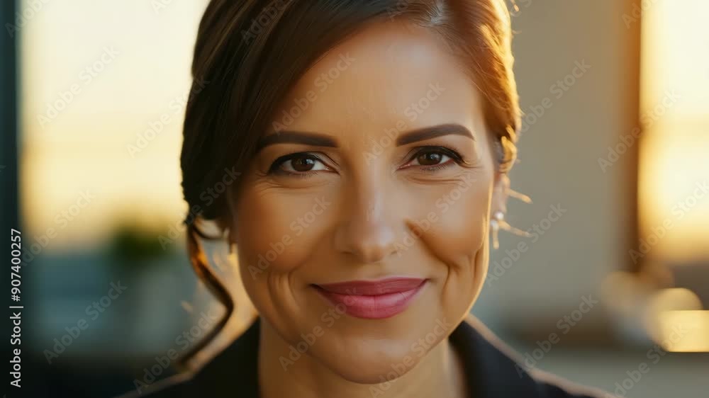 Smiling woman at work face closeup, business woman portrait Smiling woman at work face closeup, business woman portrait