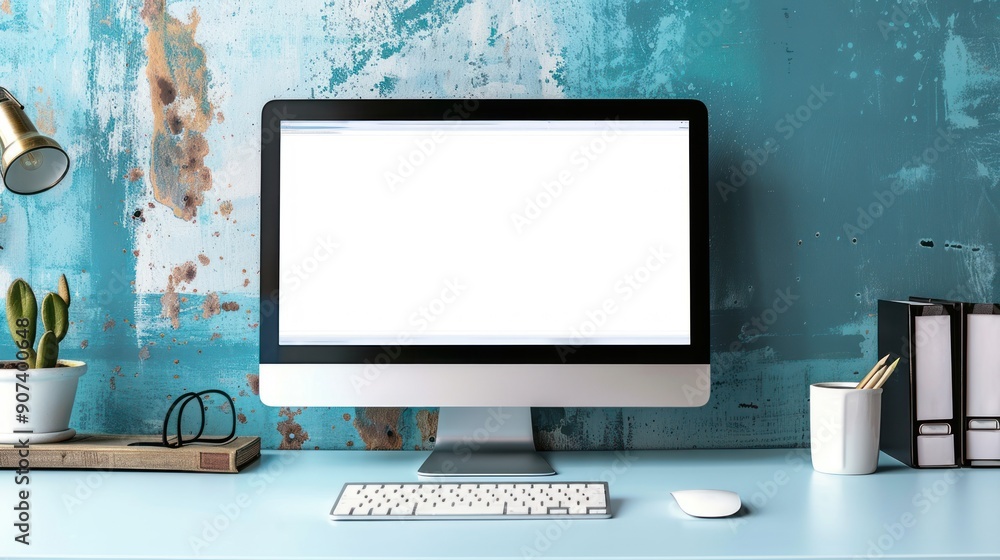 Modern Workspace with Blank Computer Screen. Modern Workspace with Blank Computer Screen.
