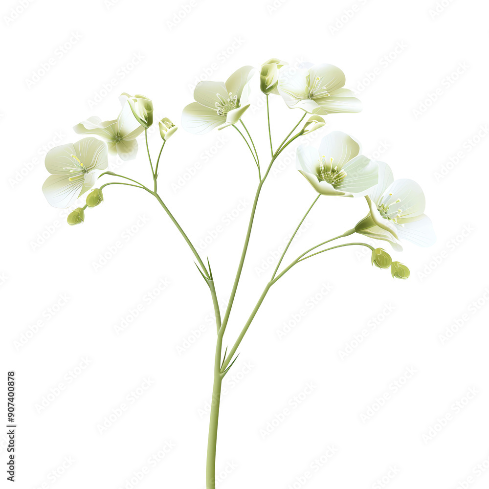 Delicate White Flowers on Green Stems Isolated on Black Background - Botanical Nature Photography Delicate White Flowers on Green Stems Isolated on Black Background - Botanical Nature Photography