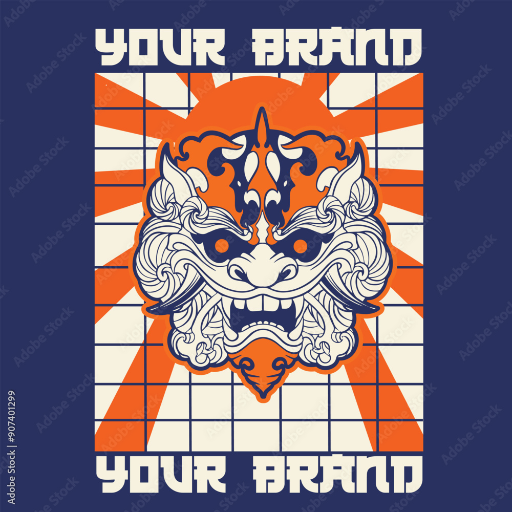 Obraz premium Hand Drawn Foo Dog Illustration Stock Vector 