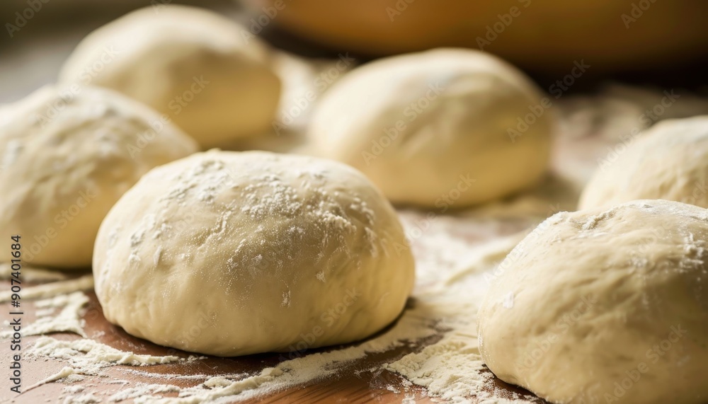 Freshly Made Dough Balls Resting on Floured Surface Freshly Made Dough Balls Resting on Floured Surface