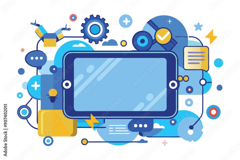 Abstract Illustration of a Tablet Connected to Various Elements Abstract Illustration of a Tablet Connected to Various Elements