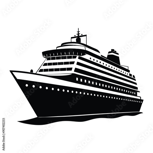 Cruise Ship Silhouette Vector Illustration, background white