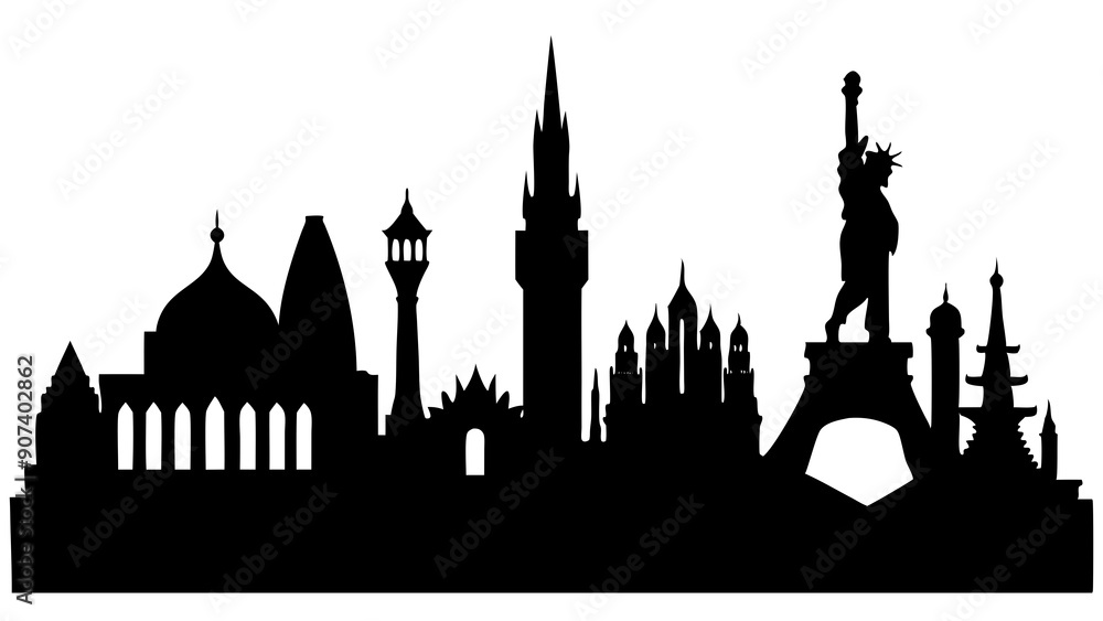 Versatile Landmark Silhouettes for Graphic Design and Branding, Landmark Silhouette Vectors for Creative Projects. Versatile Landmark Silhouettes for Graphic Design and Branding, Landmark Silhouette Vectors for Creative Projects.