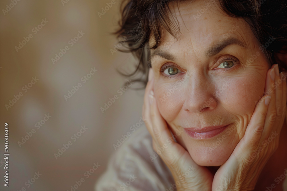 Portrait of a Radiant Mature Woman with a Gentle Smile, Framed by Soft Lighting and a Blurred Background, Capturing Timeless Beauty and Graceful Aging Portrait of a Radiant Mature Woman with a Gentle Smile, Framed by Soft Lighting and a Blurred Background, Capturing Timeless Beauty and Graceful Aging
