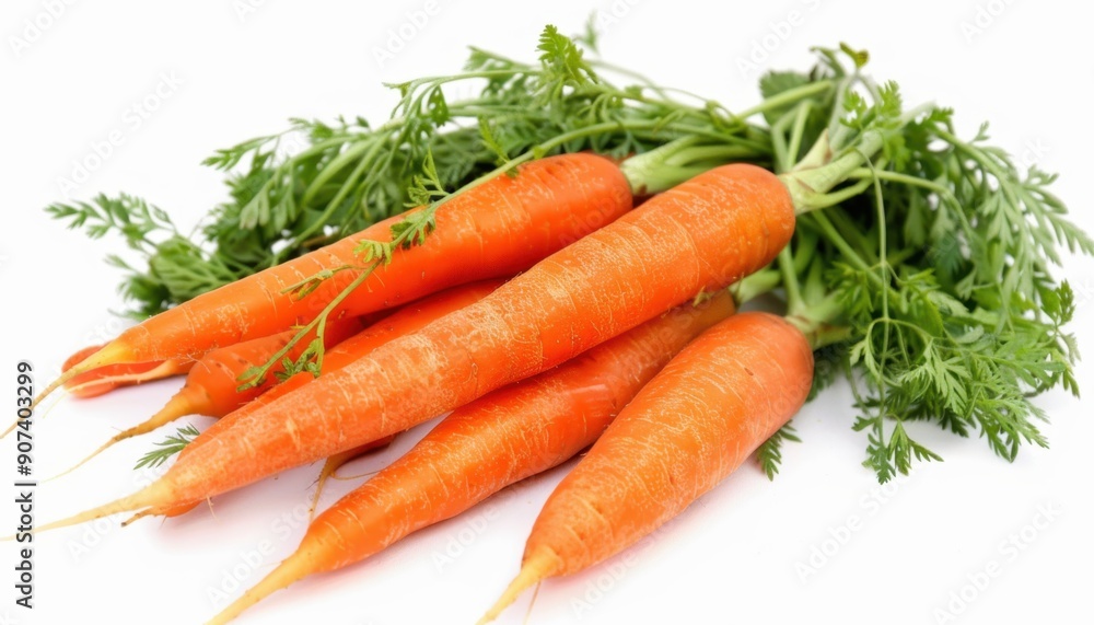 Fresh Orange Carrots With Green Tops On White Background Fresh Orange Carrots With Green Tops On White Background