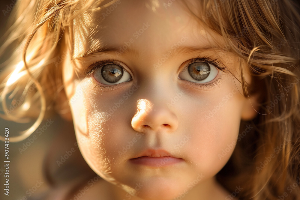 Close-up Portrait of a Young Child with Striking Blue Eyes and Sunlit Hair Close-up Portrait of a Young Child with Striking Blue Eyes and Sunlit Hair