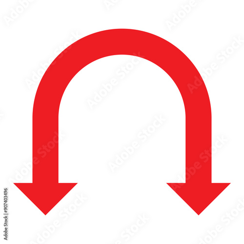 Dual semi circle red arrow. Semicircular curved long double ended arrow. Vector illustration. EPS 10/AI