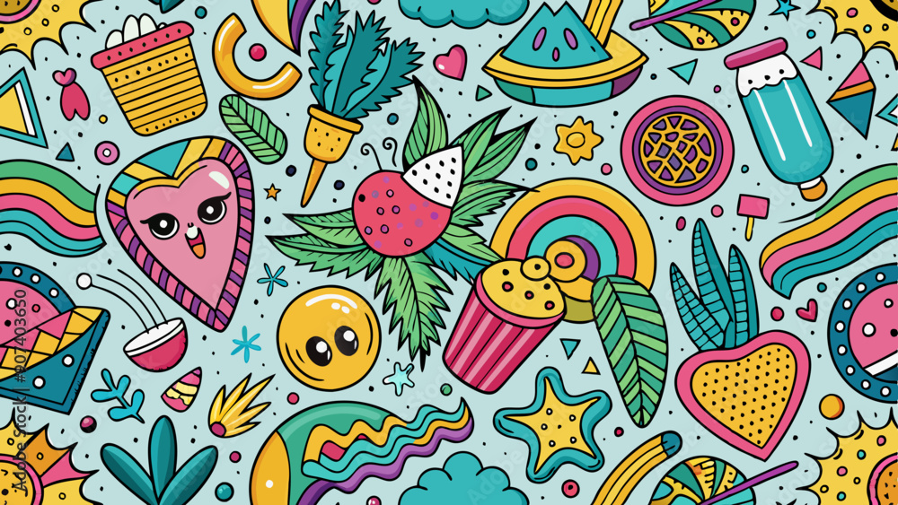 Naklejka premium fun colorful doodle seamless pattern vector cartoon illustration
