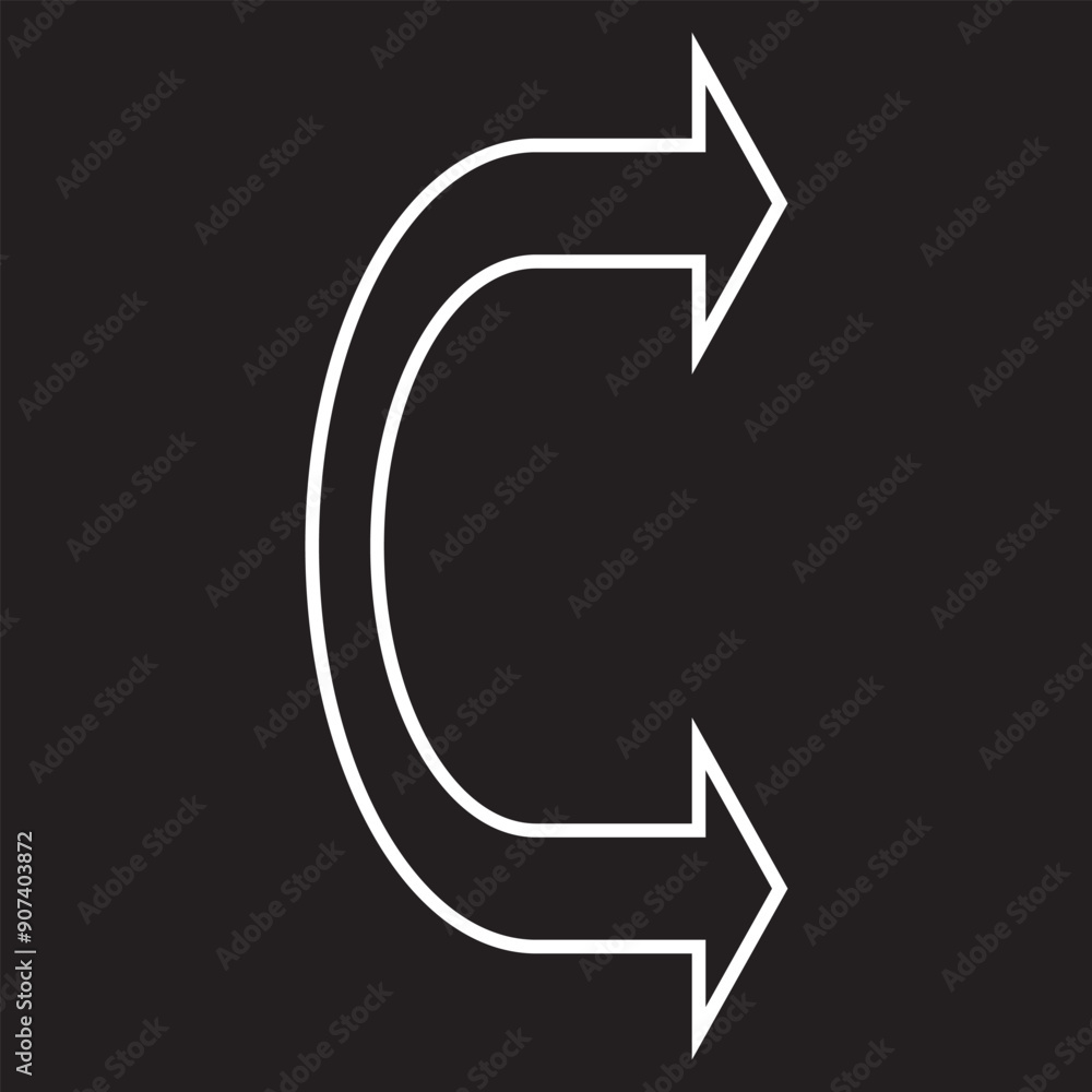 Dual semi circle white arrow. Semicircular curved long double ended arrow. Thin outline and line art style. Vector illustration. EPS 10/AI Dual semi circle white arrow. Semicircular curved long double ended arrow. Thin outline and line art style. Vector illustration. EPS 10/AI