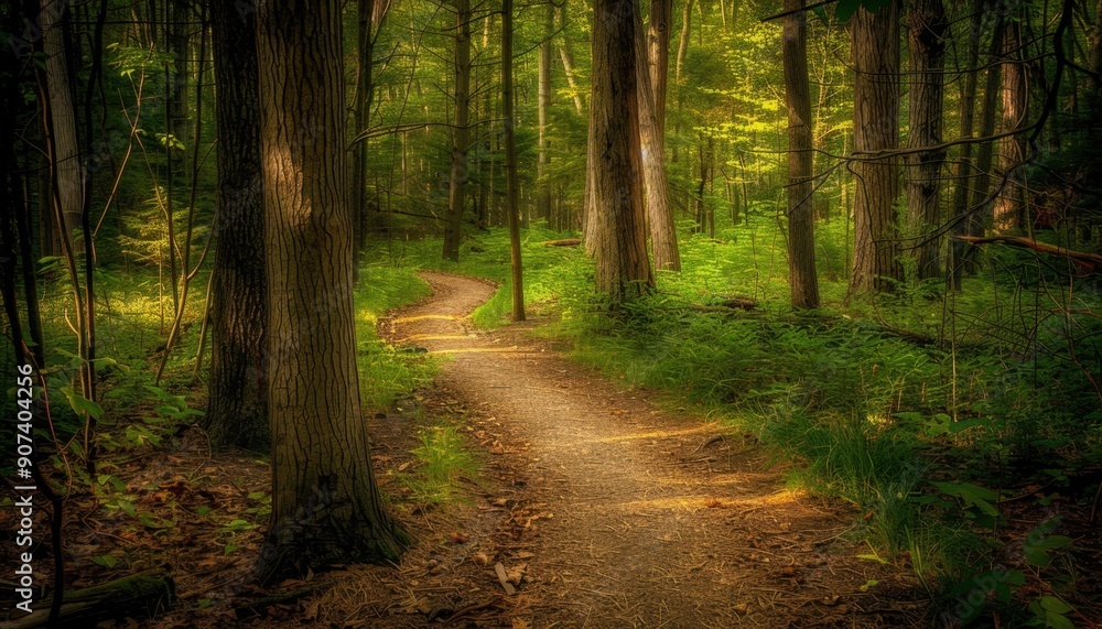 Winding Forest Path Sunlight Through Trees Summer Day Winding Forest Path Sunlight Through Trees Summer Day