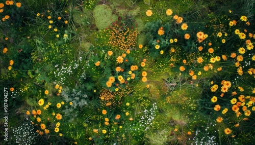 Aerial View of Wildflowers in Bloom During Summer