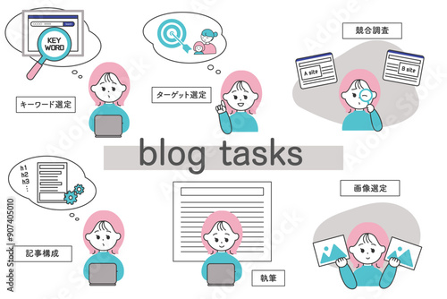 ブログ　WEBライター　ブロガー　作業　イラスト