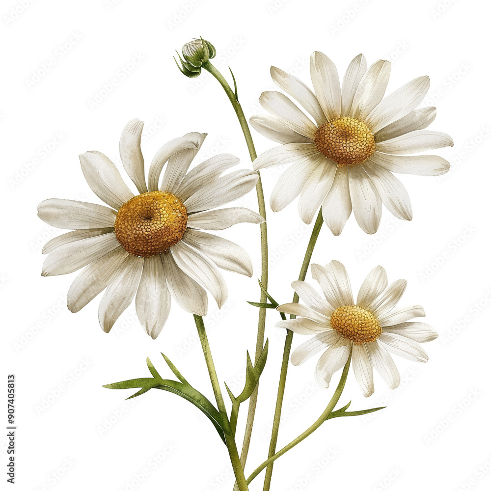 Fototapeta premium Beautiful Botanical Flower Close-Up with White Petals and Yellow Centers on Black Background
