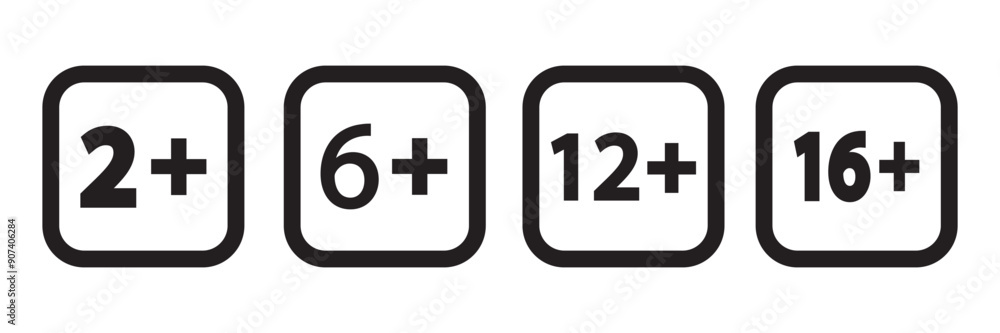 Age restriction signs set circle line isolated badge of different age limit on white background vector eps10 Age restriction signs set circle line isolated badge of different age limit on white background vector eps10