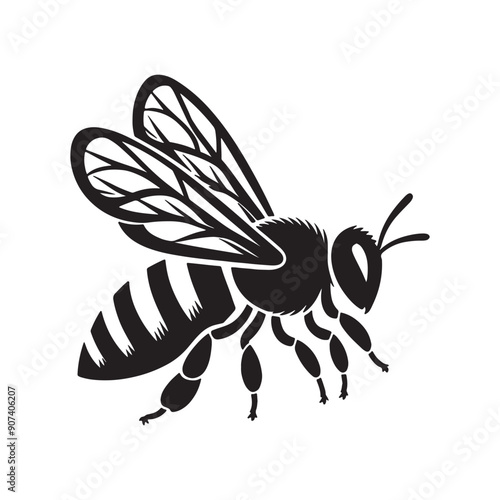 Bee Logo Icon Silhouette Vector line art illustration design