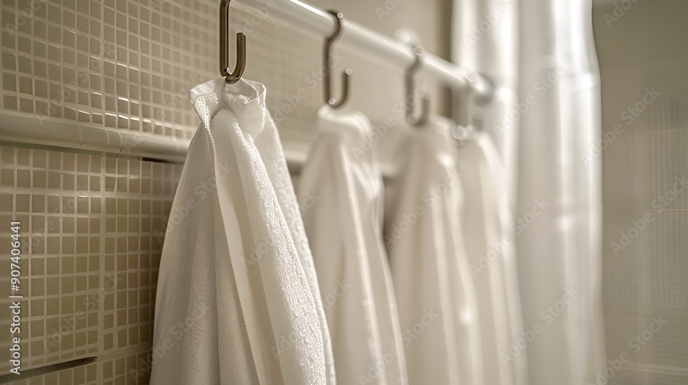 Fototapeta premium Unseen Bathroom Hazards:Microbes Lurk on Curtain Hooks and Fixtures