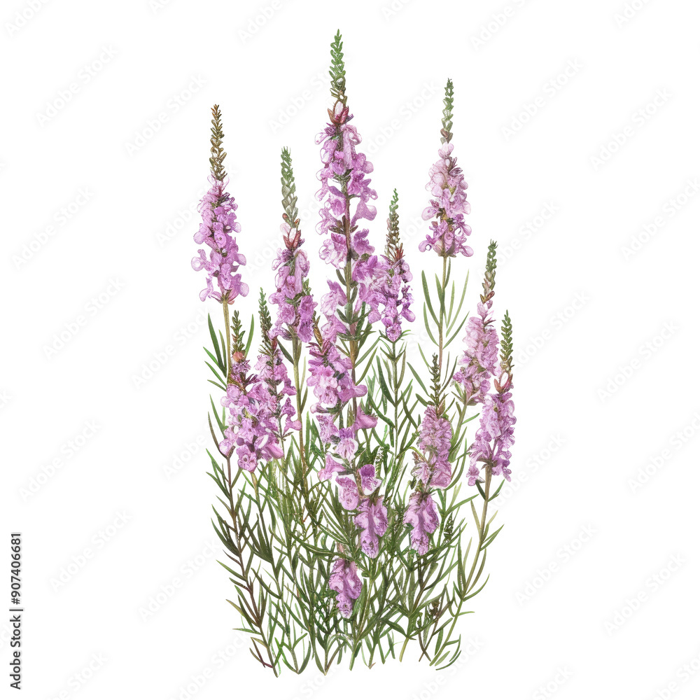 Naklejka premium Beautiful Botanical Illustration of Pink Flowers with Green Stems - Perfect for Nature and Floral Designs
