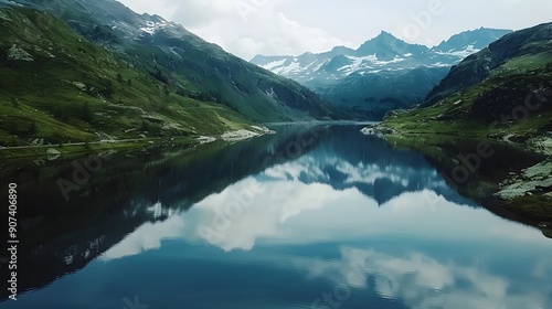 Wallpaper Mural Mirrored Alpine Lake Reflecting Majestic Mountain Scenery in Tranquil Retreat Torontodigital.ca