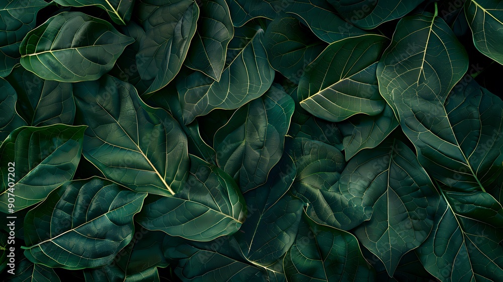 Fototapeta premium Close up shot of lush green leaves forming a vibrant and textured pattern.