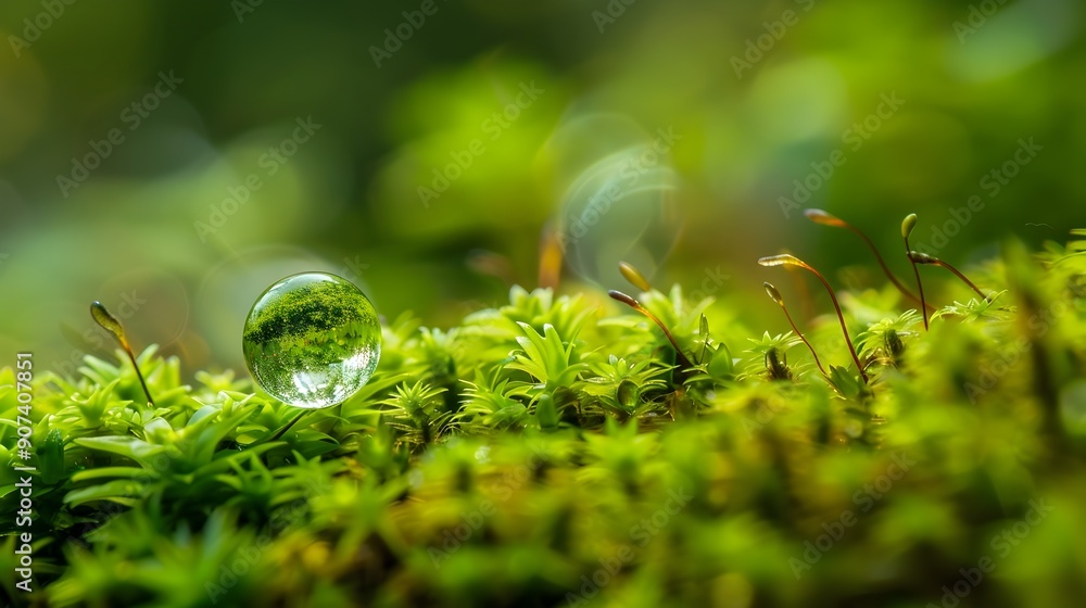 Detailed Capture of a Water Droplet on Lush Green Moss in a Miniature Natural World Detailed Capture of a Water Droplet on Lush Green Moss in a Miniature Natural World