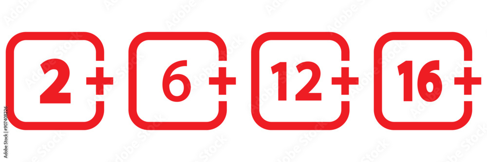 Age restriction signs set circle line isolated badge of different age limit on white background vector eps10 Age restriction signs set circle line isolated badge of different age limit on white background vector eps10