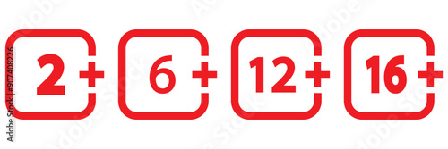Age restriction signs set circle line isolated badge of different age limit on white background vector eps10