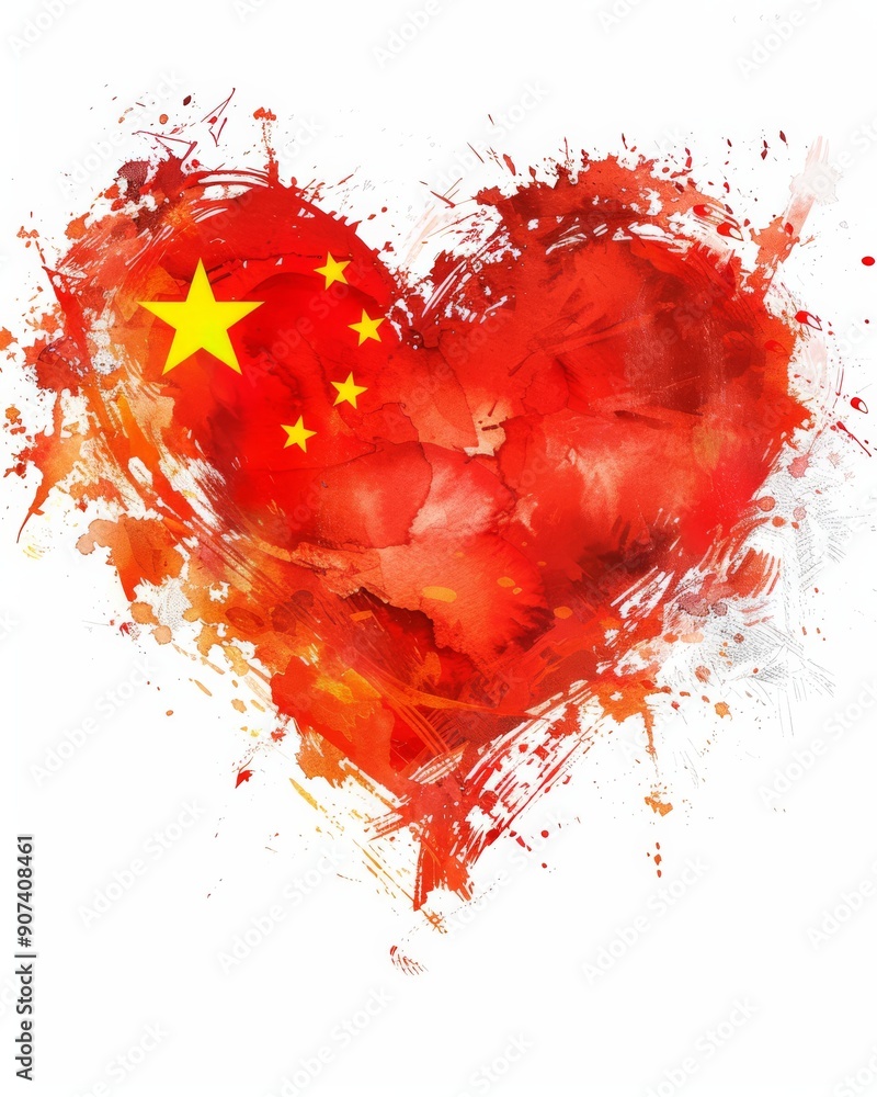 Abstract grunge watercolor flag of China in heart shape. Template background for national holidays, poster, banner, flyer. etc. Abstract grunge watercolor flag of China in heart shape. Template background for national holidays, poster, banner, flyer. etc.