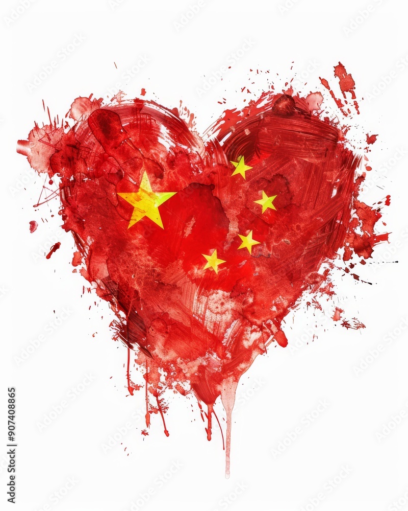 Abstract grunge watercolor flag of China in heart shape. Template background for national holidays, poster, banner, flyer. etc. Abstract grunge watercolor flag of China in heart shape. Template background for national holidays, poster, banner, flyer. etc.