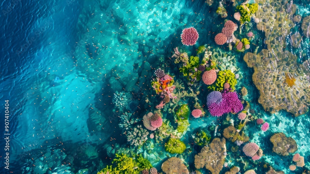 Vibrant Coral Reef Wonderland Captured from Above in Pristine Underwater Paradise Vibrant Coral Reef Wonderland Captured from Above in Pristine Underwater Paradise
