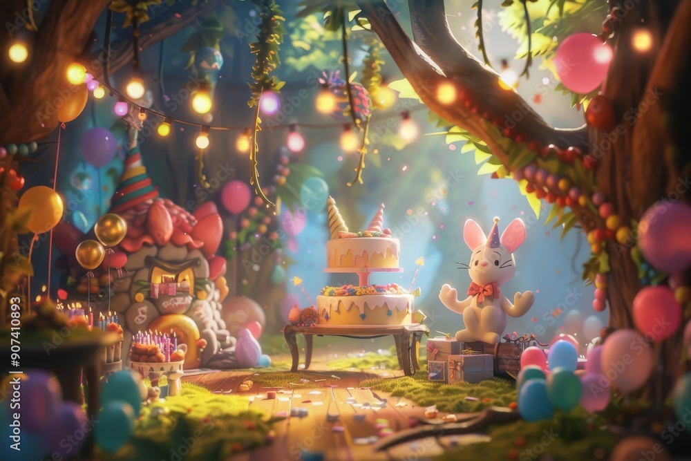 Fototapeta premium A whimsical scene of a magical birthday party, AI generated