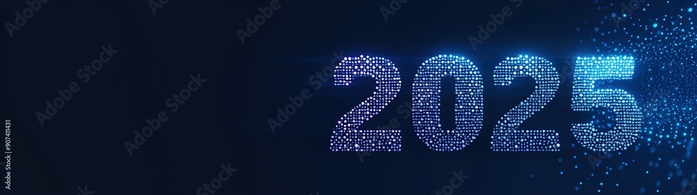 Abstract 2025 Happy New Year digital web banner template in futuristic glowing polygonal style on dark blue background.illustration Abstract 2025 Happy New Year digital web banner template in futuristic glowing polygonal style on dark blue background.illustration