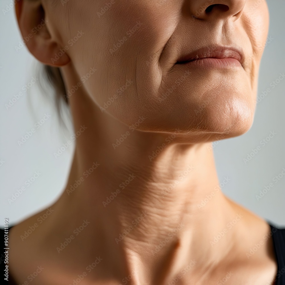 Obraz premium A close up of a woman's face with wrinkles on her neck