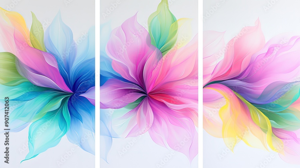 Obraz premium Group of Five Iridescent Butterflies on White Background