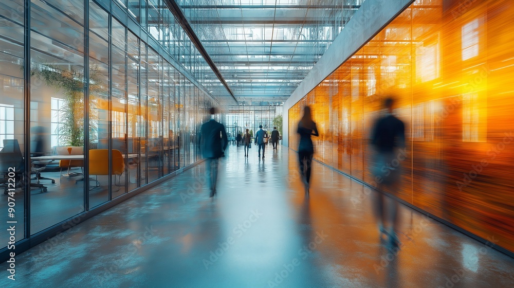 Modern Office Hallway with Motion Blur, Suitable for Corporate and Business Content, Cool and Professional Tones Modern Office Hallway with Motion Blur, Suitable for Corporate and Business Content, Cool and Professional Tones