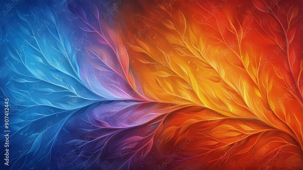 Autumn Leaf Art Piece with Radiating Rainbow Colors Autumn Leaf Art Piece with Radiating Rainbow Colors