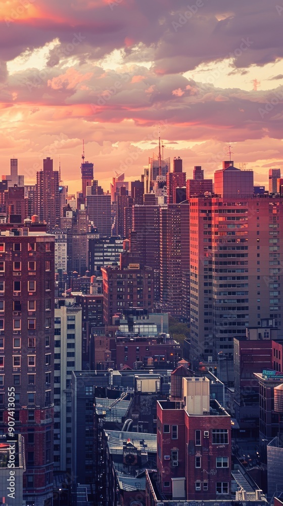 Fototapeta premium Skyline View of City at Sunset.