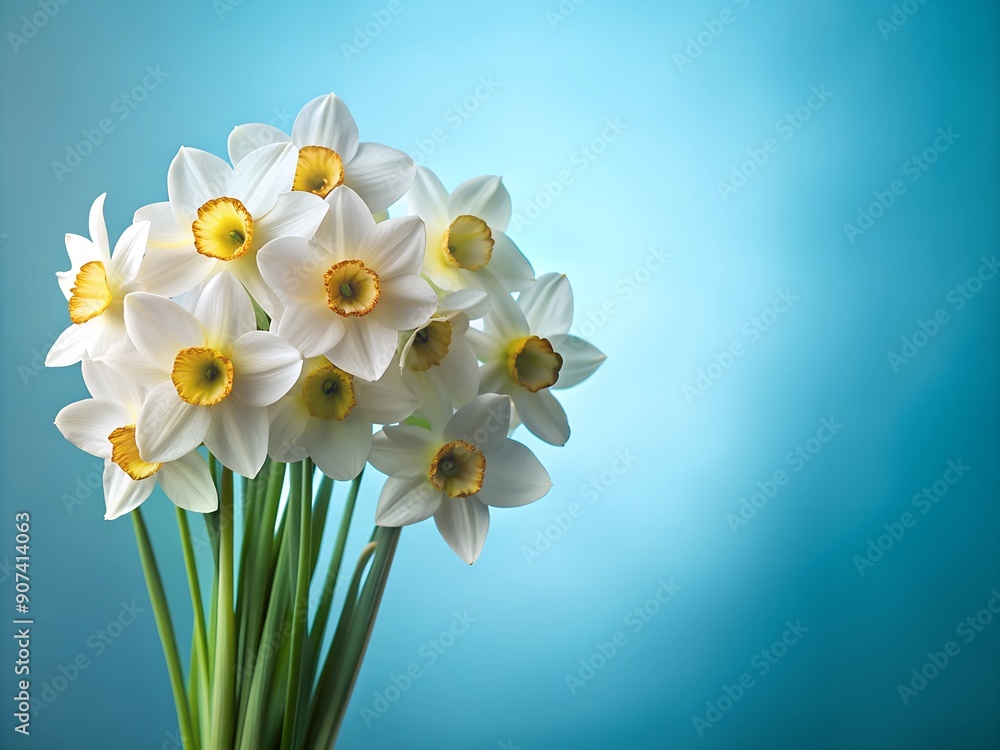 Naklejka premium Bunch of white daffodils Blue background
