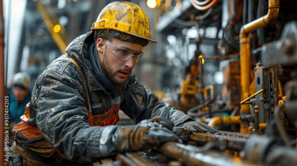 Skilled Worker Operating Heavy Machinery at Industrial Site During Late Afternoon. Generative AI Skilled Worker Operating Heavy Machinery at Industrial Site During Late Afternoon. Generative AI