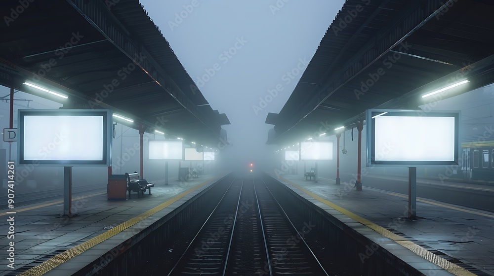 Obraz premium White mockup billboard in train station