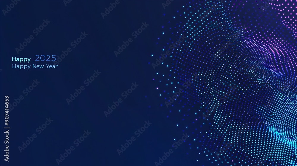 Abstract 2025 Happy New Year digital web banner template in futuristic glowing polygonal style on dark blue background.illustration Abstract 2025 Happy New Year digital web banner template in futuristic glowing polygonal style on dark blue background.illustration