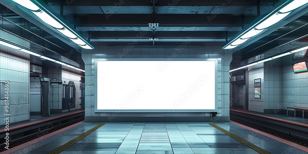 White mockup billboard in subway station
