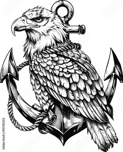 Heraldic Eagle With A Sea Anchor In Claws Vector Illustration