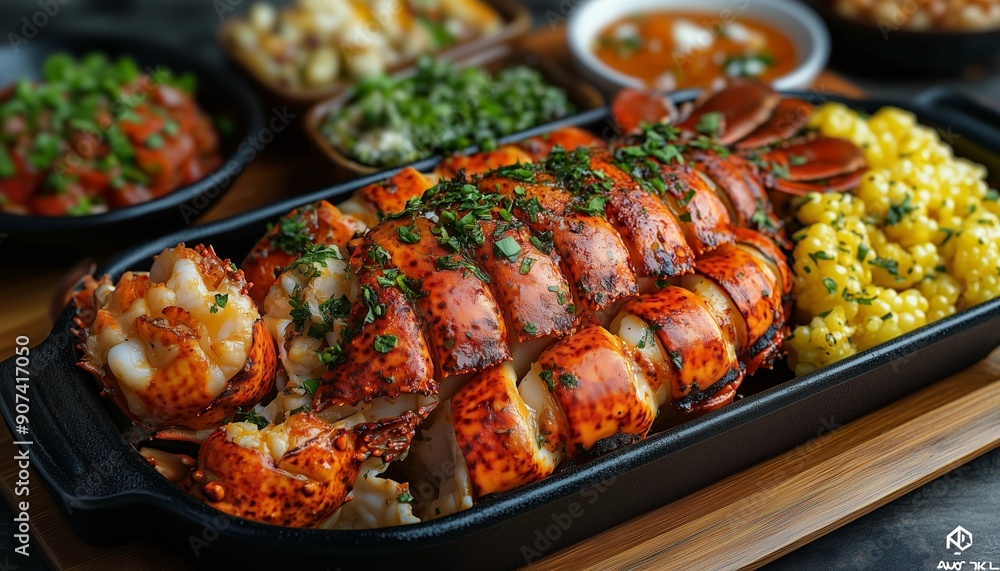 Grilled lobster plating on plate, seafood, plating food, crab and lobster plating Grilled lobster plating on plate, seafood, plating food, crab and lobster plating