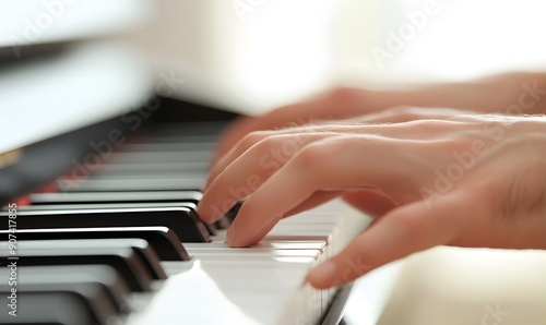 Closeup of hands playing piano, Generative AI