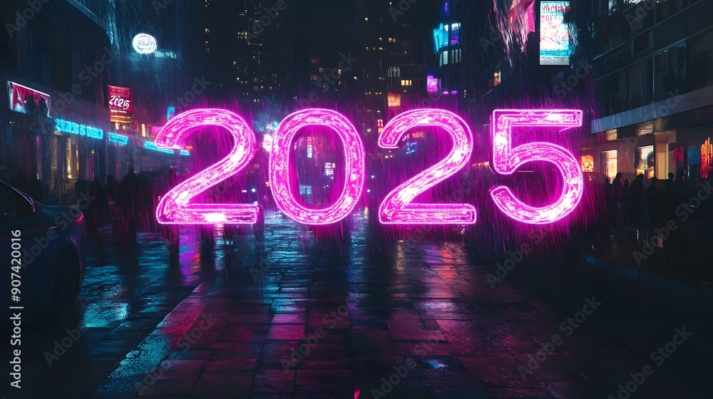 Stylish Pink Neon Sign with '2025' Centerpiece Stylish Pink Neon Sign with '2025' Centerpiece