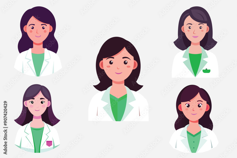 Set of Female Doctors Physician Combo Package collection, Logo Icon Vector art illustration design Set of Female Doctors Physician Combo Package collection, Logo Icon Vector art illustration design
